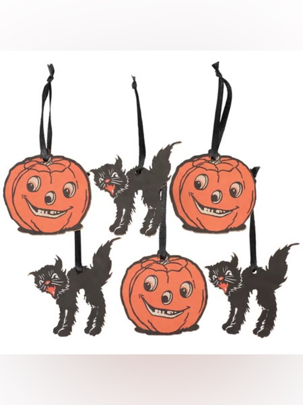 PRIMITIVES BY KATHY NWT 6pc vintage Halloween ornament set -jackolantern cats